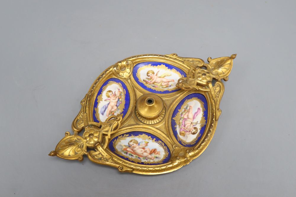 A Sevres style ormolu desk stand, width 29cm